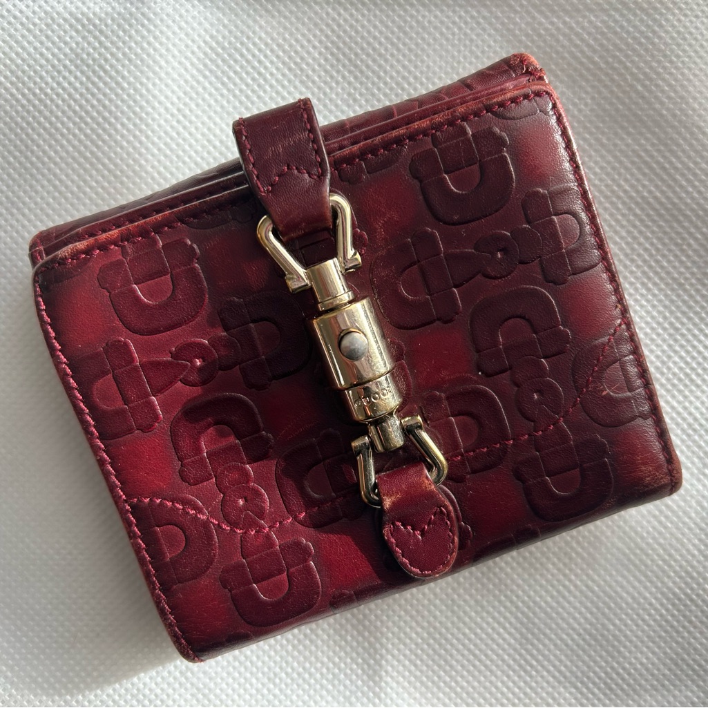 Gucci Piston Leather Compact Wallet In Burgundy/Wine “Vintage” Euc